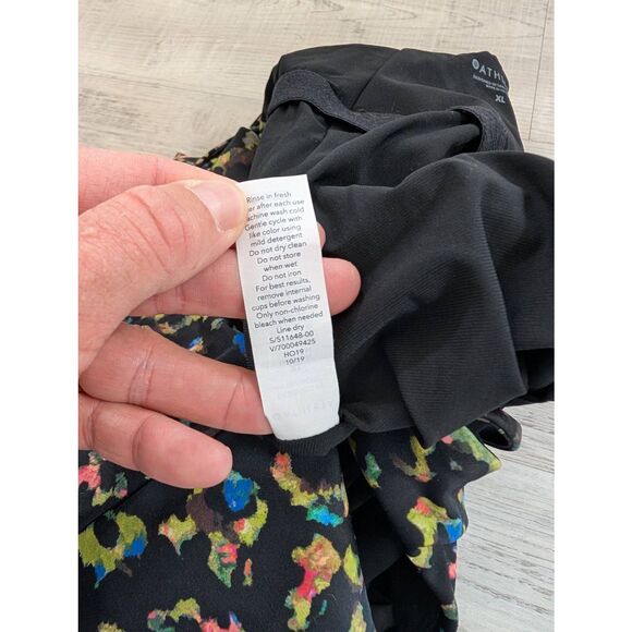 Athleta Leopard Keyhole One Piece Swimsuit‎ women's XL black dark multicolor - Picture 8 of 8